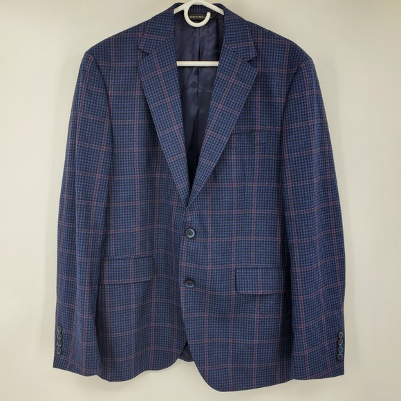 Coppley Mens 42R Wool Sport Coat Blazer Blue Windowpane Plaid Zignone Fabric